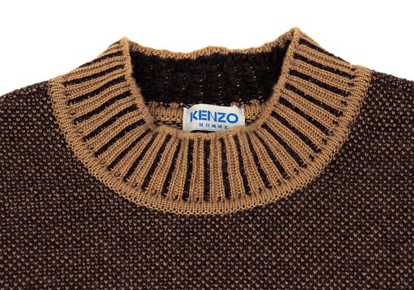 KENZO HOMME Wool Blend Patch Pocket Mock Knit Brown Size M