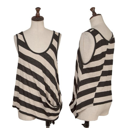 Y's Red Label Linen Striped Panel Top Ivory/Black Size 2