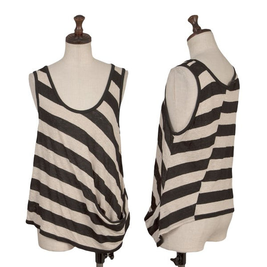 Y's Red Label Linen Striped Panel Top Ivory/Black Size 2