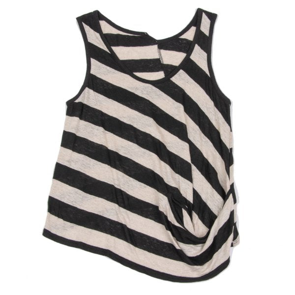 Y's Red Label Linen Striped Panel Top Ivory/Black Size 2