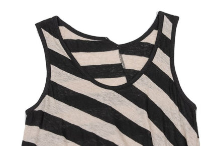 Y's Red Label Linen Striped Panel Top Ivory/Black Size 2