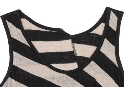 Y's Red Label Linen Striped Panel Top Ivory/Black Size 2