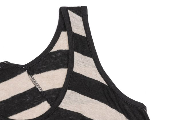 Y's Red Label Linen Striped Panel Top Ivory/Black Size 2