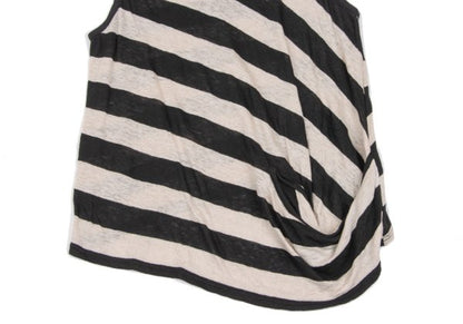 Y's Red Label Linen Striped Panel Top Ivory/Black Size 2