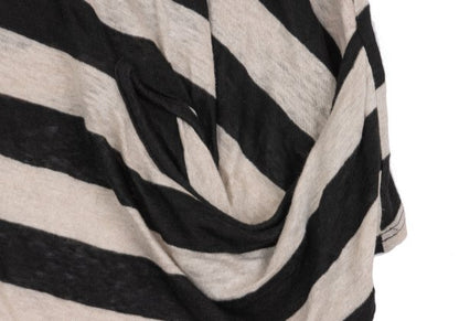 Y's Red Label Linen Striped Panel Top Ivory/Black Size 2