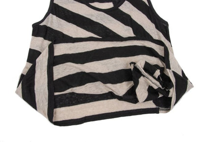 Y's Red Label Linen Striped Panel Top Ivory/Black Size 2