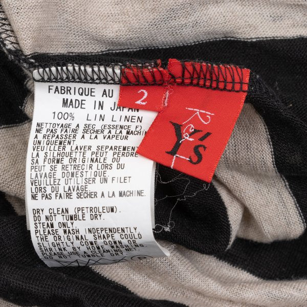 Y's Red Label Linen Striped Panel Top Ivory/Black Size 2