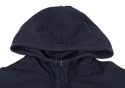Y-3 Back Logo Print Zip Hoodie Navy Cotton Size M