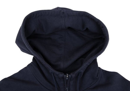 Y-3 Back Logo Print Zip Hoodie Navy Cotton Size M