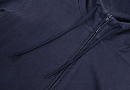 Y-3 Back Logo Print Zip Hoodie Navy Cotton Size M