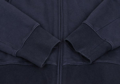 Y-3 Back Logo Print Zip Hoodie Navy Cotton Size M