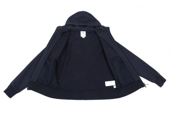 Y-3 Back Logo Print Zip Hoodie Navy Cotton Size M
