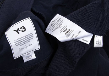 Y-3 Back Logo Print Zip Hoodie Navy Cotton Size M