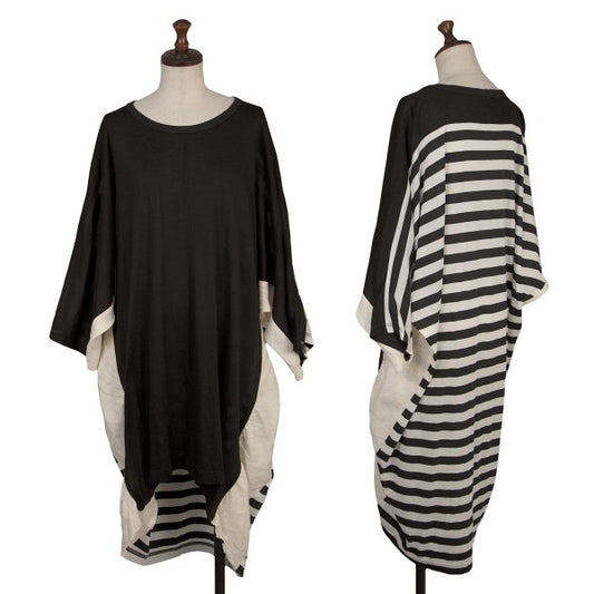 Y's Cotton Back Stripe Panel Design Dress Black Size 2