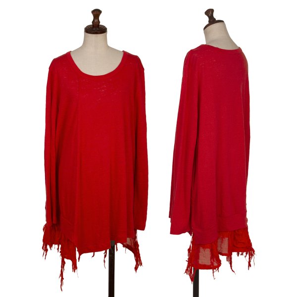Y's Cotton Blend Flower Jacquard Long Sleeve Tee Red Size 2