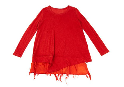 Y's Cotton Blend Flower Jacquard Long Sleeve Tee Red Size 2