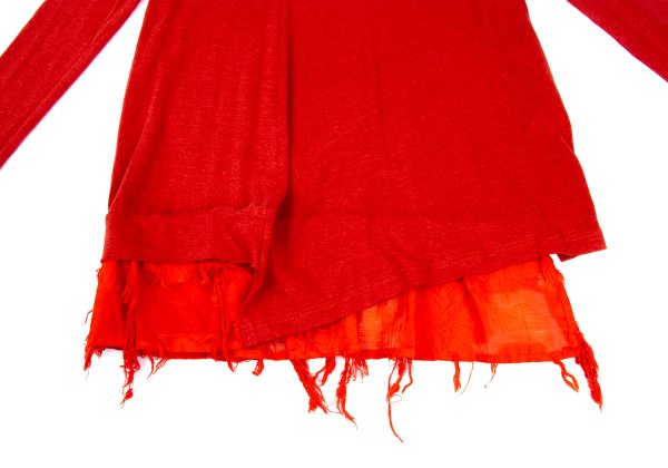 Y's Cotton Blend Flower Jacquard Long Sleeve Tee Red Size 2