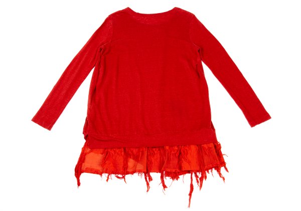 Y's Cotton Blend Flower Jacquard Long Sleeve Tee Red Size 2