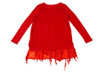 Y's Cotton Blend Flower Jacquard Long Sleeve Tee Red Size 2