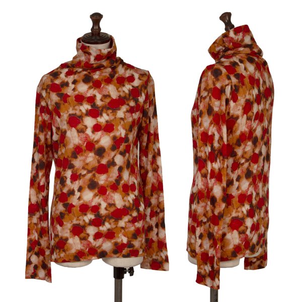 Y's Wool Graphic Print Turtleneck Top Red Size 2