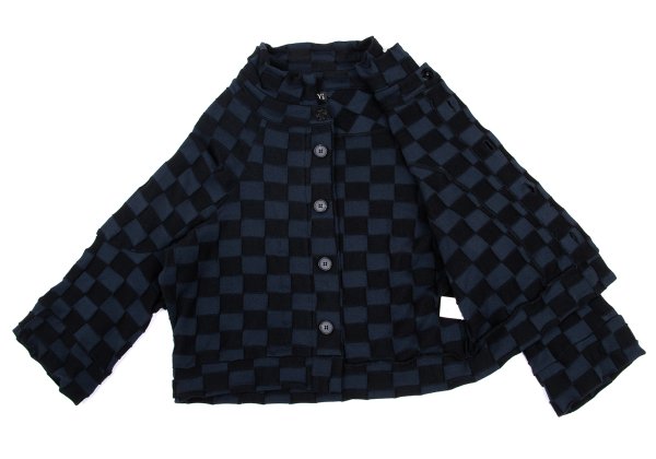 Y's Cotton Blend Checker Weave Cardigan Blue Size 2