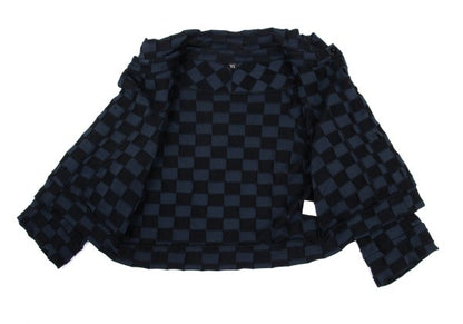 Y's Cotton Blend Checker Weave Cardigan Blue Size 2