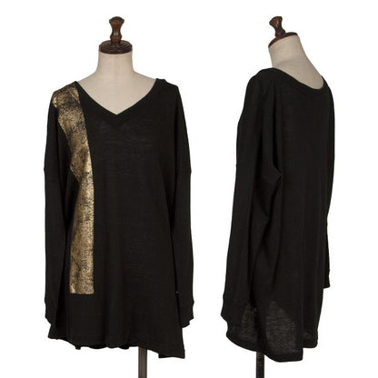 Y's Wool Blend Foil Print V-Neck Knit Sweater Black Size 2