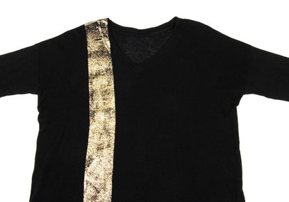 Y's Wool Blend Foil Print V-Neck Knit Sweater Black Size 2