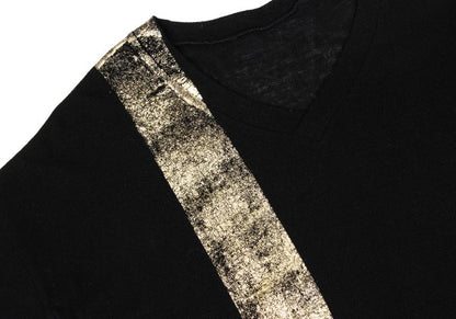 Y's Wool Blend Foil Print V-Neck Knit Sweater Black Size 2