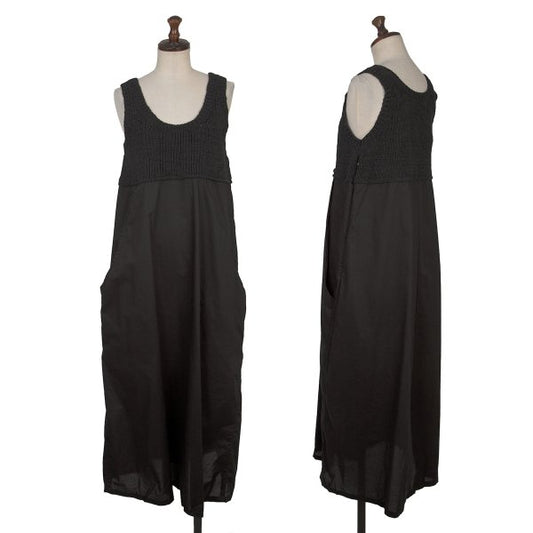 Y's Mixed Material Knit Sleeveless Dress Black Size 2