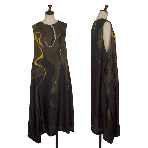 Y's Cupro Marble Graphic Print Side Dress Green Size 1