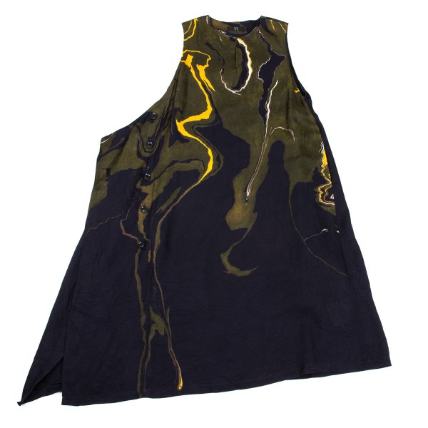 Y's Cupro Marble Graphic Print Side Dress Green Size 1