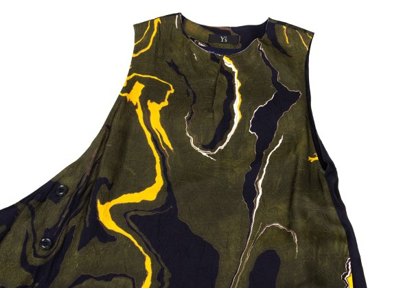 Y's Cupro Marble Graphic Print Side Dress Green Size 1