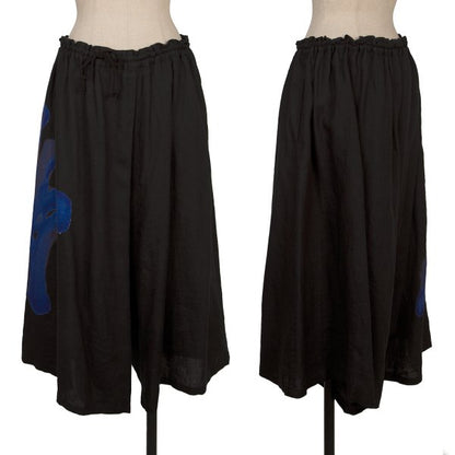 Y's Linen Side Graphic Print Wide Sarouel Pants Black Size 2