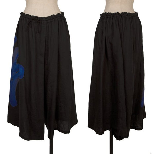 Y's Linen Side Graphic Print Wide Sarouel Pants Black Size 2