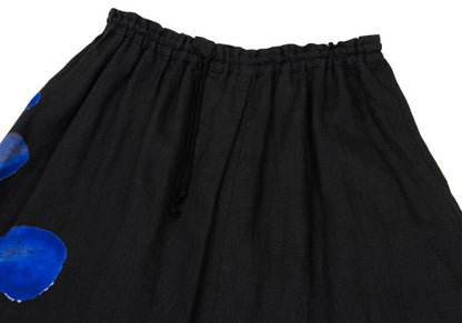 Y's Linen Side Graphic Print Wide Sarouel Pants Black Size 2