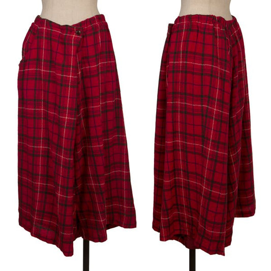 Y's Wool Check Asymmetric Wide Sarouel Pants Red Size 2