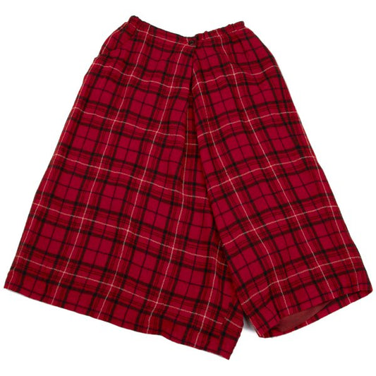 Y's Wool Check Asymmetric Wide Sarouel Pants Red Size 2