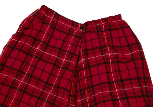 Y's Wool Check Asymmetric Wide Sarouel Pants Red Size 2