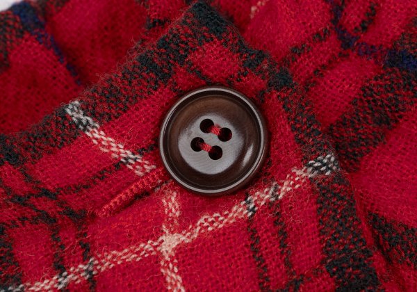 Y's Wool Check Asymmetric Wide Sarouel Pants Red Size 2