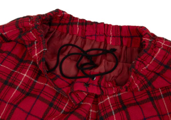 Y's Wool Check Asymmetric Wide Sarouel Pants Red Size 2