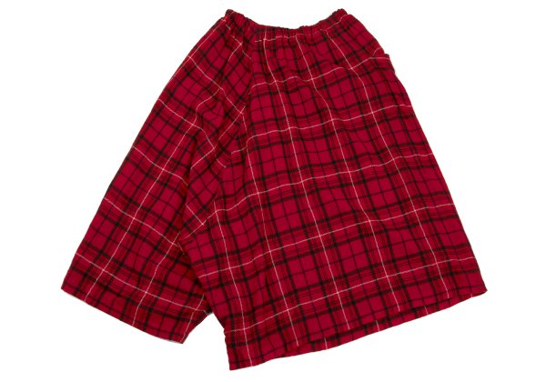 Y's Wool Check Asymmetric Wide Sarouel Pants Red Size 2
