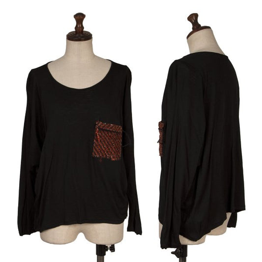 Y's PINK Rayon Wool Glitter Tweed Pocket Top Black Size 2