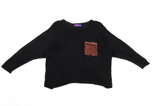 Y's PINK Rayon Wool Glitter Tweed Pocket Top Black Size 2
