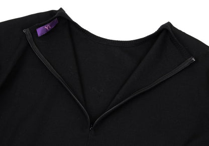 Y's PINK Stretch Wool Back Long Tunic Black Blouse Size 2