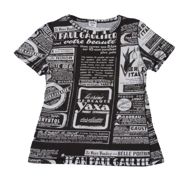Jean Paul GAULTIER FEMME Printed Black Off-White T-Shirt Size 40