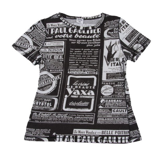 Jean Paul GAULTIER FEMME Printed Black Off-White T-Shirt Size 40