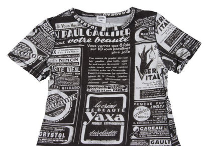 Jean Paul GAULTIER FEMME Printed Black Off-White T-Shirt Size 40