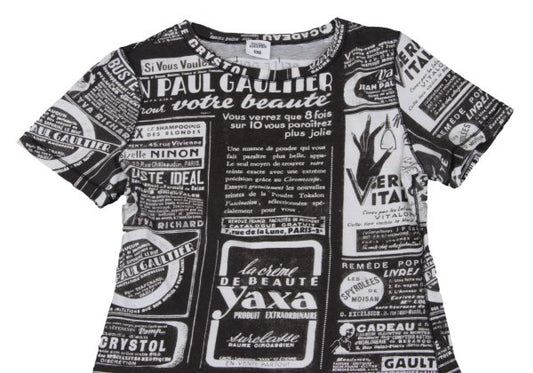 Jean Paul GAULTIER FEMME Printed Black Off-White T-Shirt Size 40