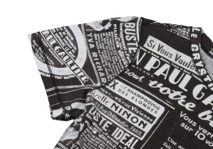 Jean Paul GAULTIER FEMME Printed Black Off-White T-Shirt Size 40